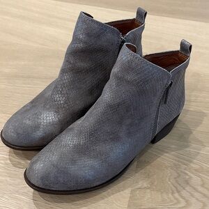 Lucky Brand Snake-Embossed Gray Ankle Booties